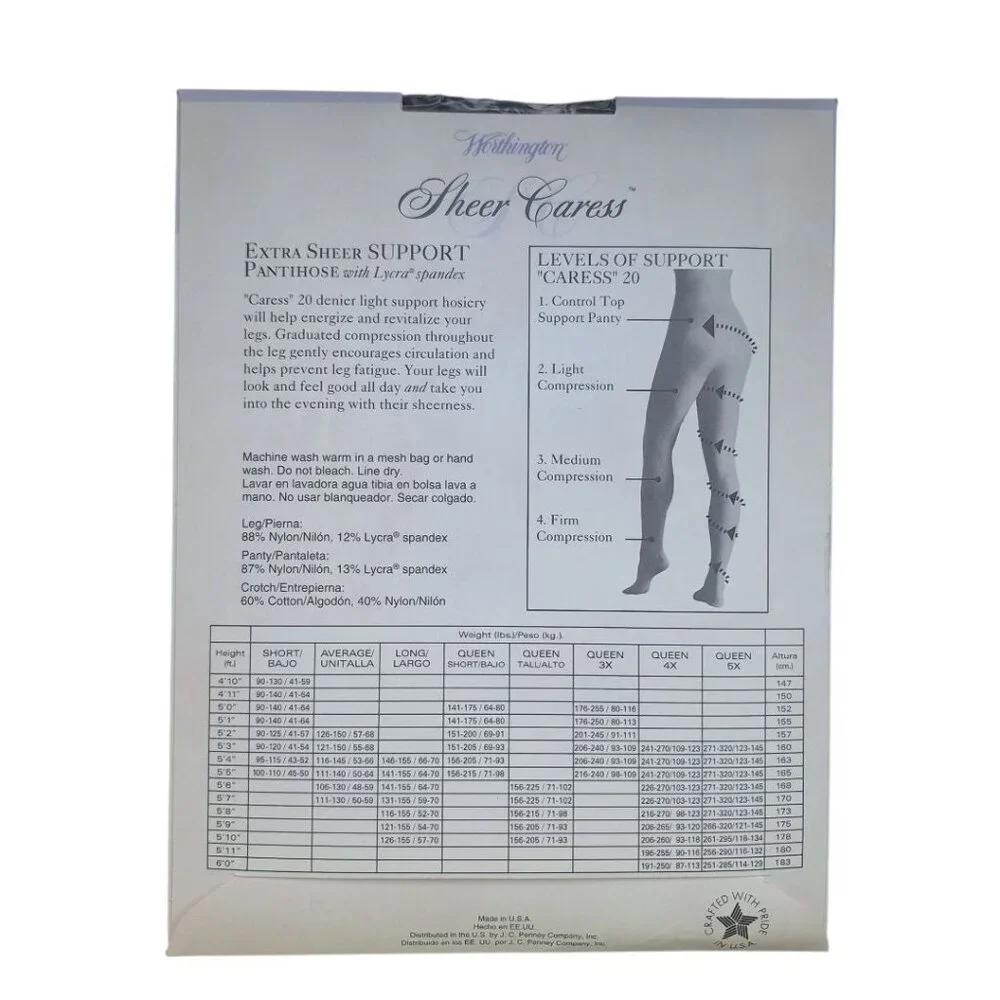 Worthington Sheer‎ Caress Pantihose Sandaltfoot Sand 41 Control Top Average Dark